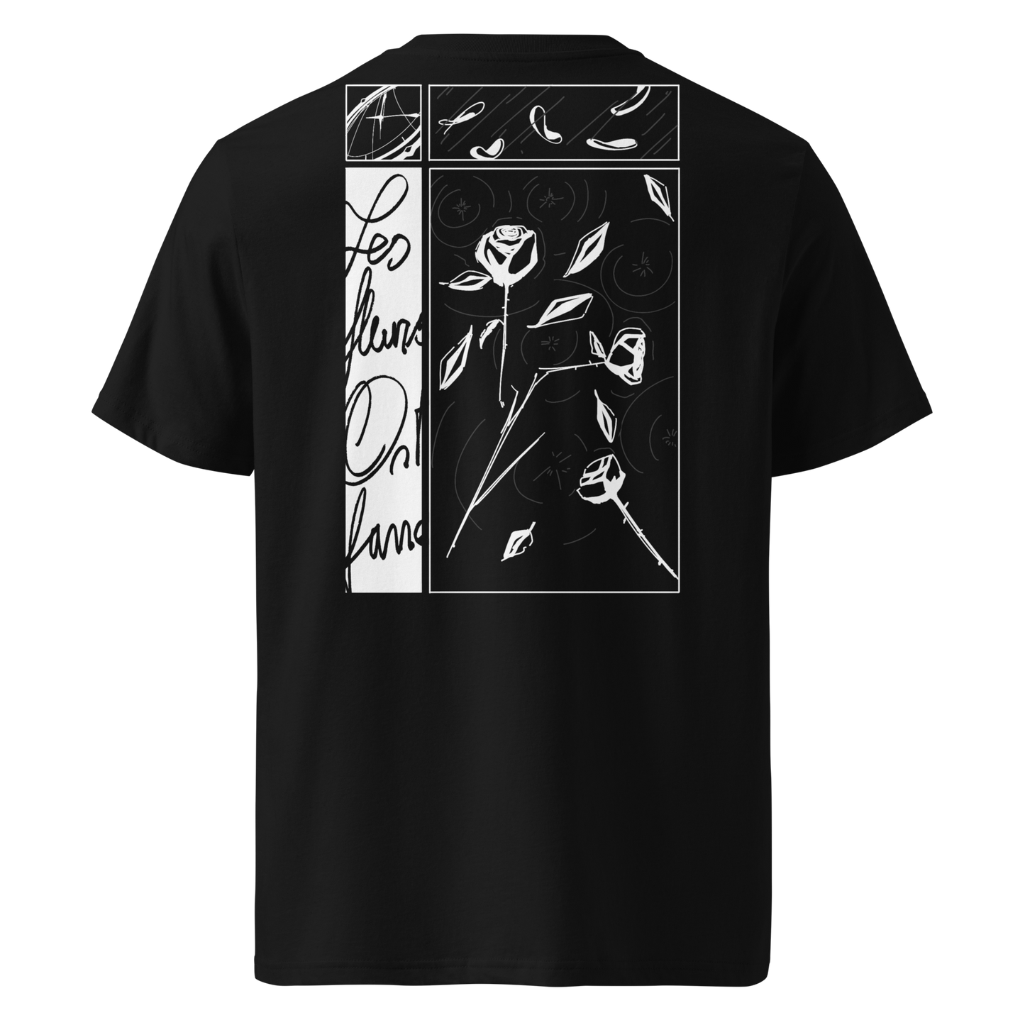 T-shirt brodé en noir - "Les fleurs ont fané"